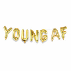 Young af birthday balloon banner in gold