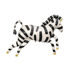 Black and white striped zebra foil mylar balloons with metallic gold ears and hoofs